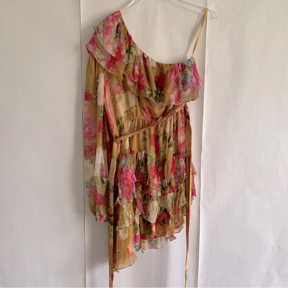 Rococo Sand Avar One Shoulder Floral Tiered Ruffle Mini Dress - Picture 10 of 15
